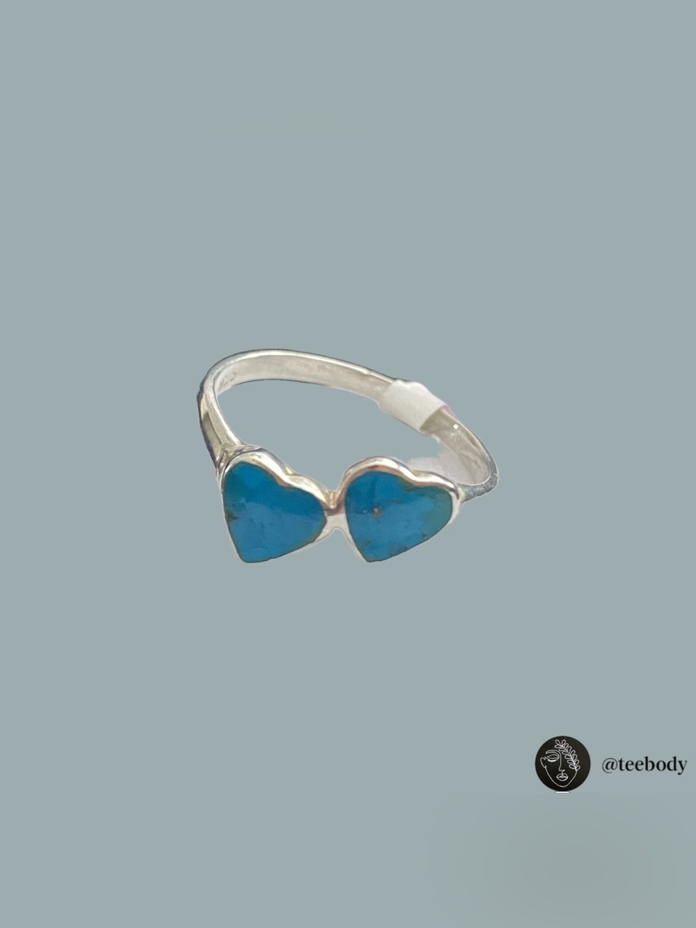 VTG Y2K Double Heart Turquoise Inlay Ring 925 Silver NWT Size 8